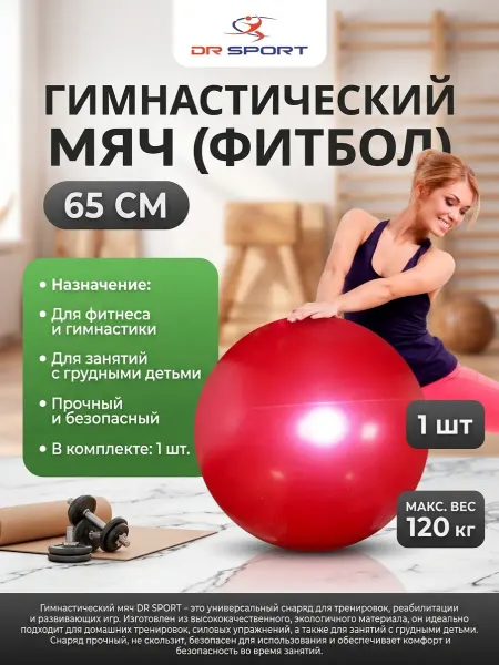 DR-SPORT Мяч для фитнеса спортивный 65см
