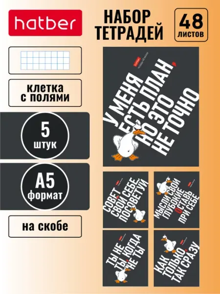 Hatber Тетрадь 48 листов клетка 5 дизайнов 5 штук