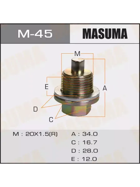 MASUMA M-45 Болт маслосливной с магнитом (с шайбой) Honda 20х1.5mm