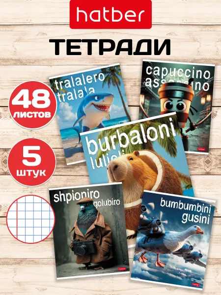 Hatber Тетрадь 48 листов в клетку 5 штук Тралалеро тралала