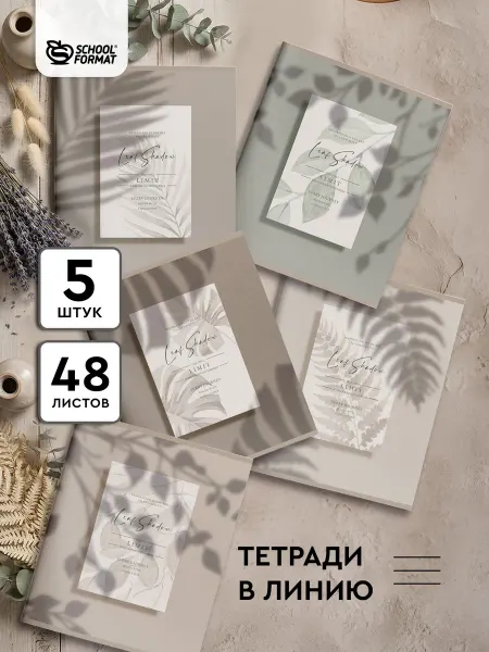 Schoolformat Тетрадь 48 листов в линейку А5 набор 5 штук тени