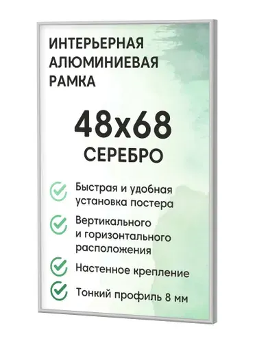 Фоторамка алюминиевая Нельсон БС, 48х68 см, цвет серебро/ рамка для постера, картин, творчества / для интерьера