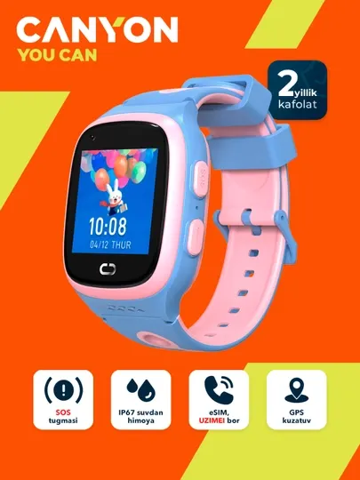 Детские умные часы Canyon Zefir KW 49, E SIM, 4G LTE,GPS и видеозвонки