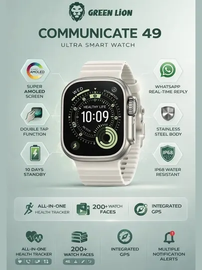 Умные часы Green Lion Communicate 49 Ultra, Super AMOLED, Double Tap, IP68
