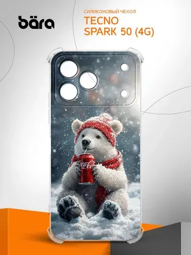 Чехол на Tecno Spark 50 (4G) / Техно Спарк 50 (4Г) белый медведь Coca-Cola