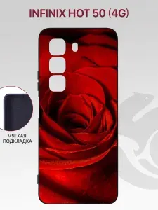 Чехол для Infinix Hot 50 4G с рисунком, с защитой камеры, с мягкой подкладкой из микрофибры, противоударный, черный с принтом БУТОН РОЗЫ / Инфиникс Хот 50