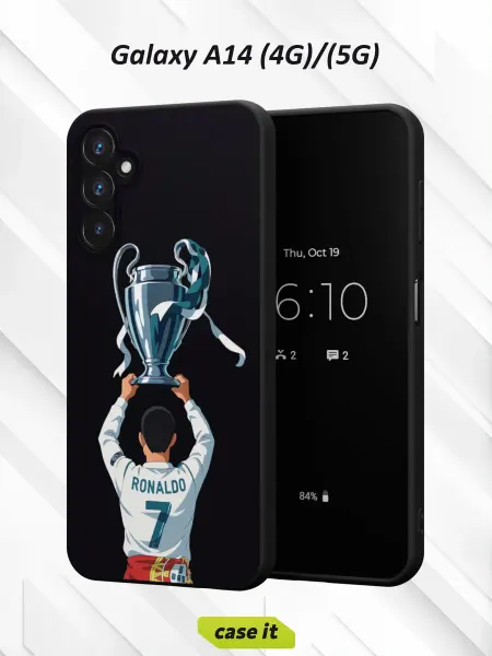 Case it Чехол на Samsung A14 4G 5G с принтом Роналду с кубком