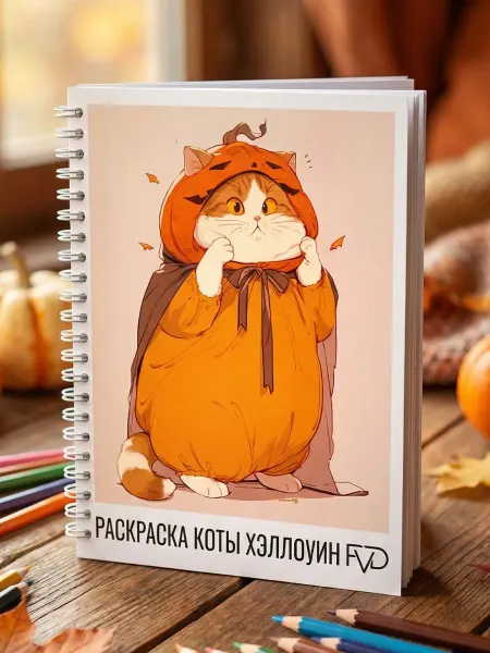 FVD Раскраска антистресс блокнот для девочек Котики на Хэллуине