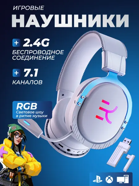 Беспроводные игровые накладные наушники с микрофоном