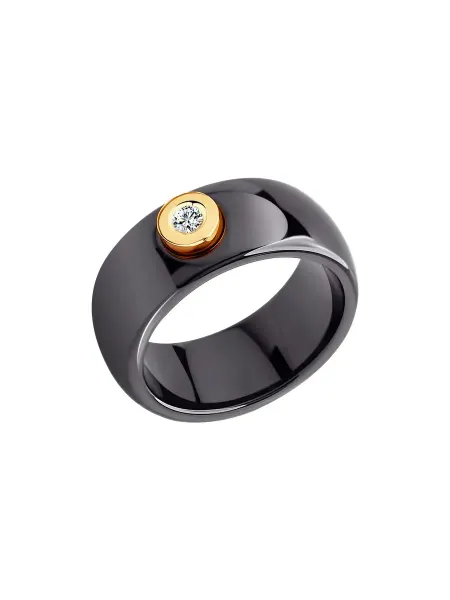 JEWELRY Кольцо керамическое золотое с бриллиантом
