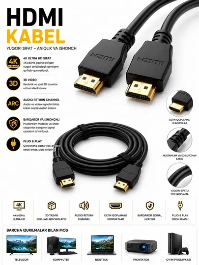 HDMI кабель 4K для телевизора, ПК