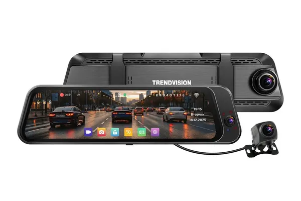 Видеорегистратор-зеркало TrendVision MR-360, с тремя камерами, 4K
