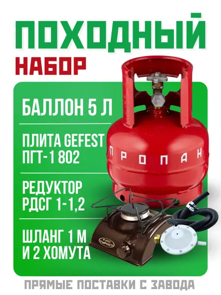 Novogas Баллон газовый 5 л набор с плиткой ПГТ-1 802 (Пустой)