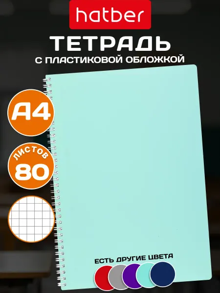 Hatber Тетрадь 80 листов А4 клетка перфорация пластиковая обложка
