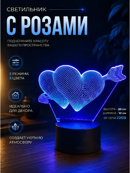 Ариан Светильник ночник 3D два сердца