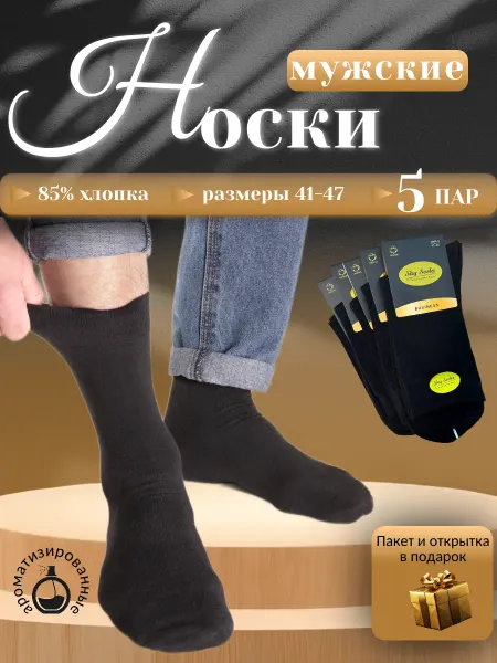 Sky Socks Носки мужские, черные набор 5 пар