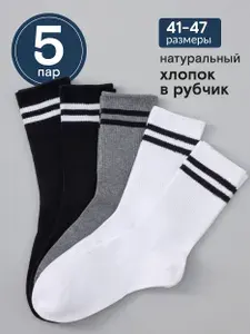 Носки мужские ВЫСОКИЕ В РУБЧИК, 5 пар