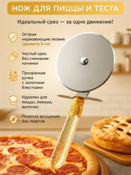 Айсару2 Нож для пиццы и теста роликовый широкий