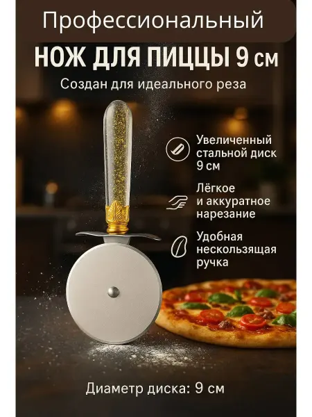 Алтынайка Нож для пиццы и теста роликовый большой металлический