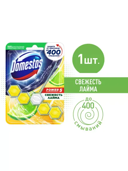 Domestos Блок для очищения унитаза Power 5 Свежесть лайма 55г