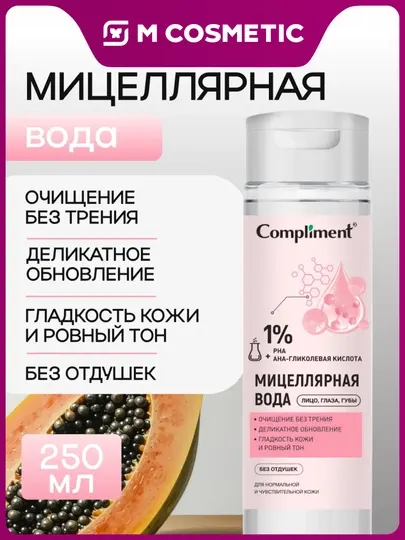 COMPLIMENT Мицеллярная вода для лица с гликолевой кислотой, 250 мл