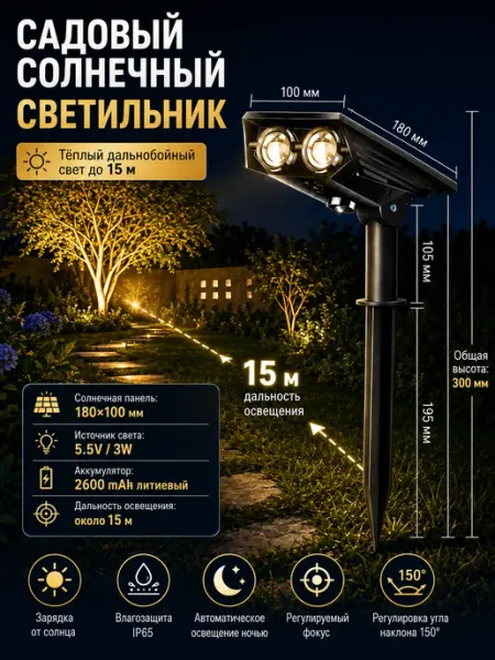 Садовый светильник RGB на солнечной батарее