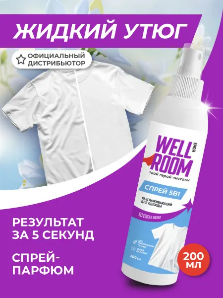 Wellroom Спрей жидкий утюг антистатик рефрешер для одежды 200 мл