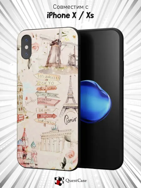 QuestCase Чехол на iPhone X и XS с принтом Путешествие