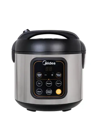 Мини-мультиварка Midea MPC-6033, антипригарная чаша 2 л, 4 автопрограммы, автоподогрев, отложенный старт до 24 ч, книга рецептов, черный/нержавеющая сталь
