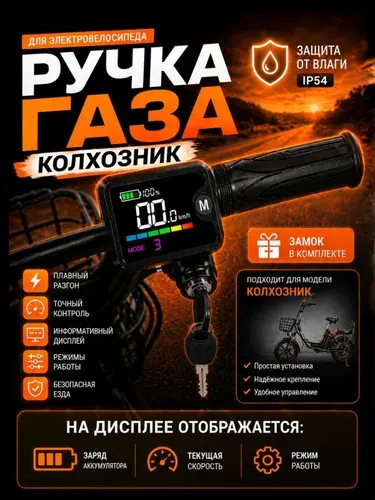 Ручка газа для электровелосипеда monster с дисплеем с замком