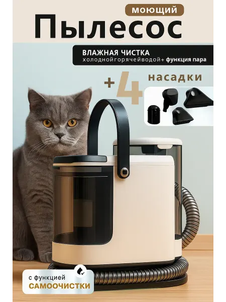 Моющий пылесос с паром и насадками авто для мебели