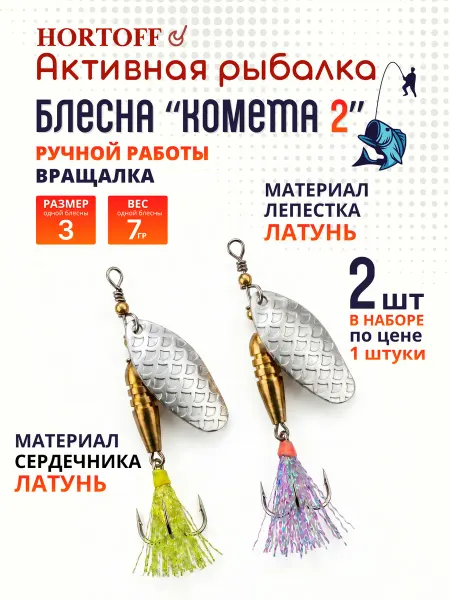 HORTOFF Блесна вращающаяся для рыбалки "Комета 2-04", на щуку, 2 шт