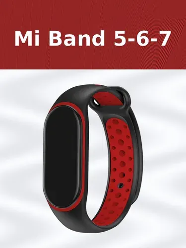 Ремешок на часы xiaomi mi band 5, 6 и 7 / браслет для часов ми бенд / силиконовый ремешок на смарт часы черно-красный