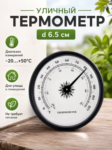 Zeriazor Уличный термометр черный d 6.5 см