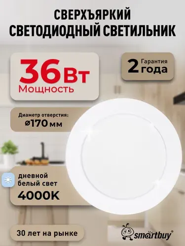 Встраиваемый светильник DL-2 Smartbuy-36W/4000K/IP40 2520 лм белый