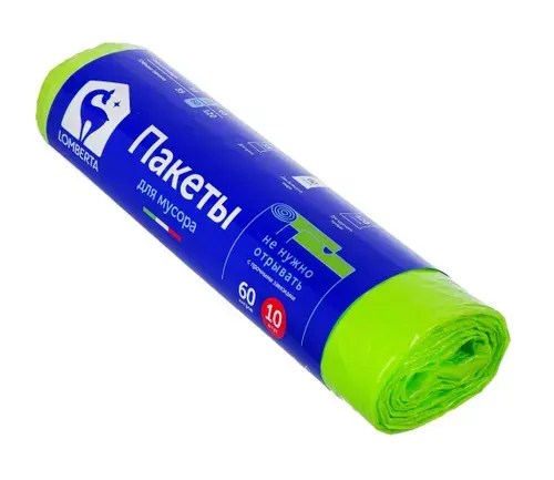 Lomberta пакеты для мусора Overlap с затяжкой, 60 л, 10 шт в уп/