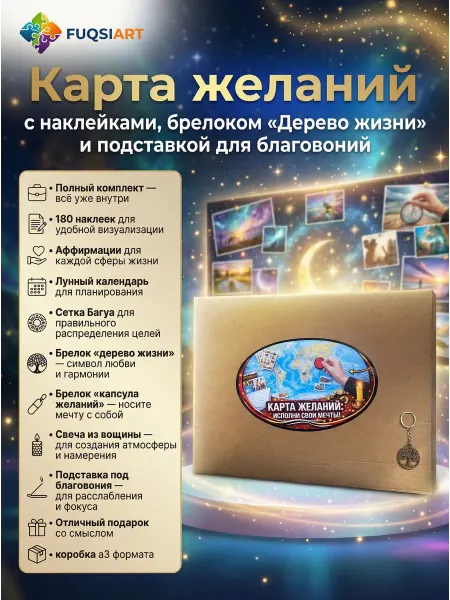 Карта желаний с брелоком и подставкой для благовоний