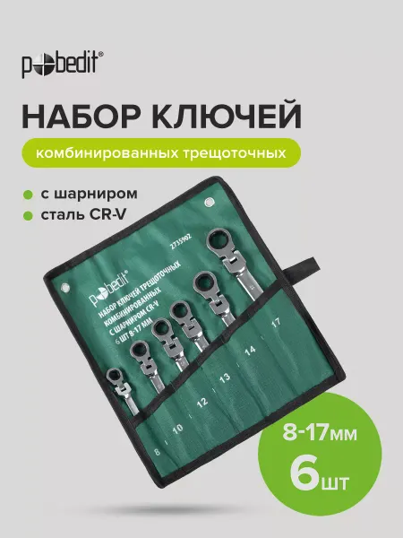 Pobedit Набор ключей трещоточных с шарниром 8-17 мм, 6 шт