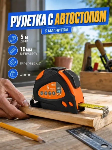 TDM Electric Рулетка 5м строительная с автостопом
