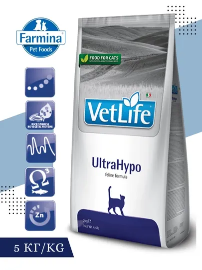 Корм для снижения пищевой аллергии у кошек Farmina VetLife UltraHypo, 5 kg