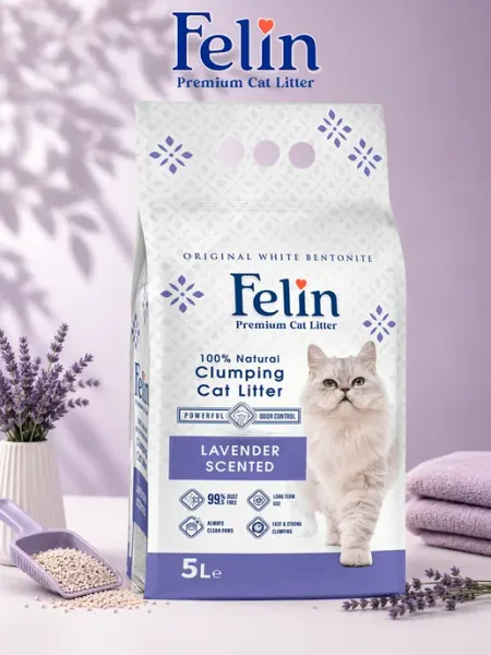 Наполнитель для кошачьих лотков Felin, с ароматом лаванды, 5 литров