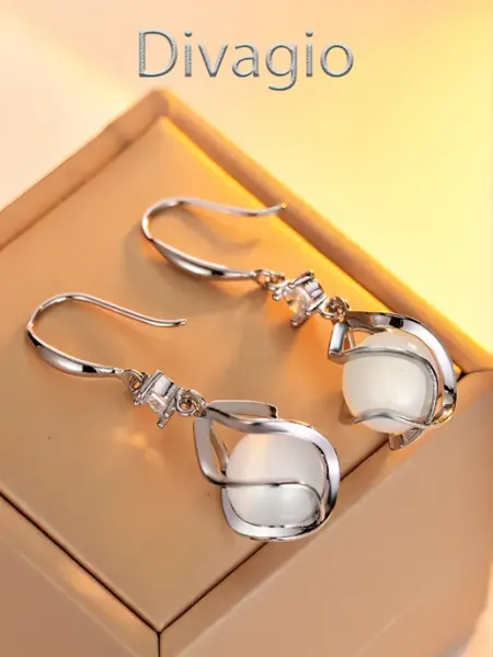 Divagio Серьги бижутерия с Кошачим глазом и Фианитами