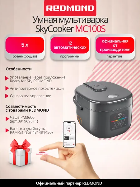 REDMOND Умная мультиварка SkyCooker MC100S, 5 литров, мультиповар