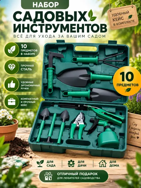 LARMAG Набор садовых инструментов 10 предметов в кейсе