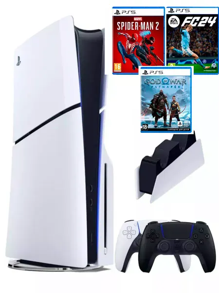 SONY PS5 (ПС5)Игровая приставка PlayStation 5 Slim+3 игры