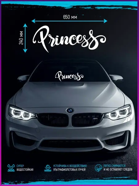 Stickerboss Наклейка на стекло авто машины виниловая без фона PRINCESS