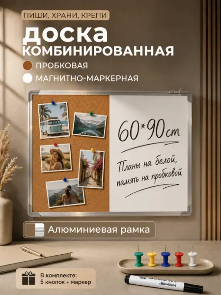 JORIXLAND Доска магнитно-маркерная на стену для рисования, 60х90 см