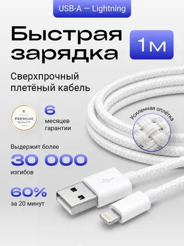 Провод для айфона / Кабель для iPhone / Шнур для айфона, кабель для айфона 5-14 / Lightning - USB