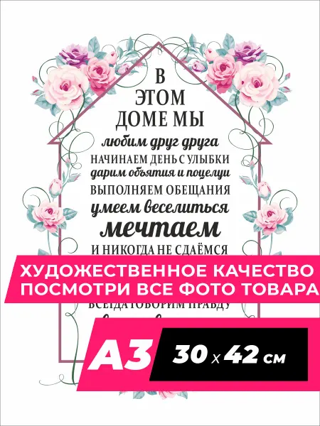 Правила дома и семьи Study Постер В этом доме мы на стену размер A3