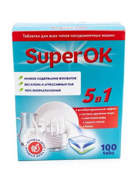 SuperOK Таблетки для посудомоечной машины All in 1, 100шт